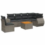 7-Piece Garden Sofa Set with Cushions Grey Poly Rattan Wicker Outdoor Patio Furniture