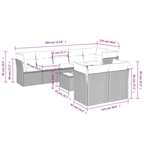 9-Piece Garden Sofa Set with Cushions Beige Poly Rattan Wicker Outdoor Patio Furniture - Image 3