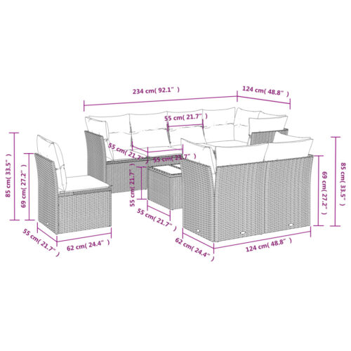 9-Piece Garden Sofa Set with Cushions Beige Poly Rattan Wicker Outdoor Patio Furniture - Image 3