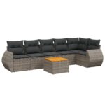 7-Piece Garden Sofa Set with Cushions Grey Poly Rattan Wicker Outdoor Patio Furniture