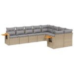 9-Piece Garden Sofa Set with Cushions Beige Poly Rattan Wicker Outdoor Patio Furniture