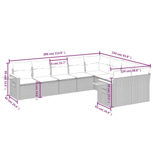 9-Piece Garden Sofa Set with Cushions Beige Poly Rattan Wicker Outdoor Patio Furniture - Image 3