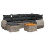 7-Piece Garden Sofa Set with Cushions Grey Poly Rattan Wicker Outdoor Patio Furniture