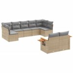 9-Piece Garden Sofa Set with Cushions Beige Poly Rattan Wicker Outdoor Patio Furniture