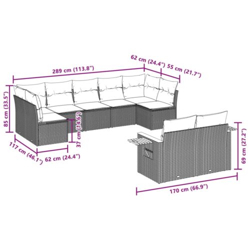 9-Piece Garden Sofa Set with Cushions Beige Poly Rattan Wicker Outdoor Patio Furniture - Image 3