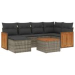7-Piece Garden Sofa Set with Cushions Grey Poly Rattan Wicker Outdoor Patio Furniture