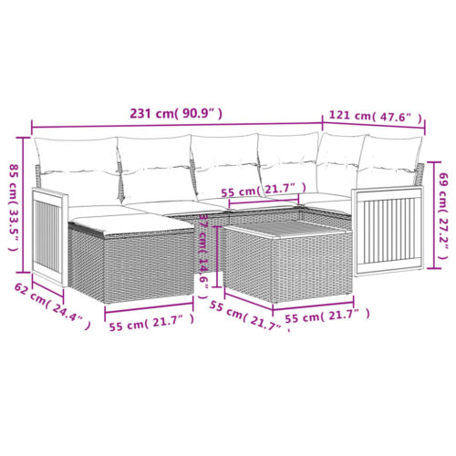 7-Piece Garden Sofa Set with Cushions Grey Poly Rattan Wicker Outdoor Patio Furniture - Image 3