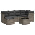 7-Piece Garden Sofa Set with Cushions Grey Poly Rattan Wicker Outdoor Patio Furniture