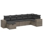 7-Piece Garden Sofa Set with Cushions Grey Poly Rattan Wicker Outdoor Patio Furniture