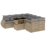 9-Piece Garden Sofa Set with Cushions Beige Poly Rattan Wicker Outdoor Patio Furniture