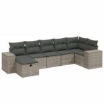 7-Piece Garden Sofa Set with Cushions Grey Poly Rattan Wicker Outdoor Patio Furniture