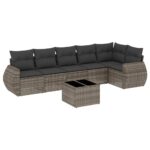 7-Piece Garden Sofa Set with Cushions Grey Poly Rattan Wicker Outdoor Patio Furniture