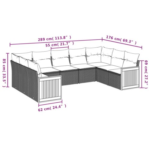 9-Piece Garden Sofa Set with Cushions Beige Poly Rattan Wicker Outdoor Patio Furniture - Image 3