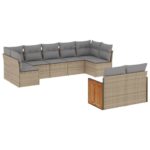 9-Piece Garden Sofa Set with Cushions Beige Poly Rattan Wicker Outdoor Patio Furniture