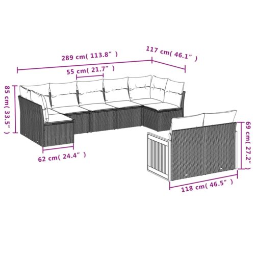 9-Piece Garden Sofa Set with Cushions Beige Poly Rattan Wicker Outdoor Patio Furniture - Image 3