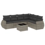 7-Piece Garden Sofa Set with Cushions Grey Poly Rattan Wicker Outdoor Patio Furniture