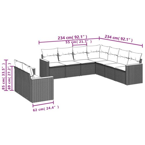 9-Piece Garden Sofa Set with Cushions Beige Poly Rattan Wicker Outdoor Patio Furniture - Image 3