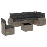 7-Piece Garden Sofa Set with Cushions Grey Poly Rattan Wicker Outdoor Patio Furniture
