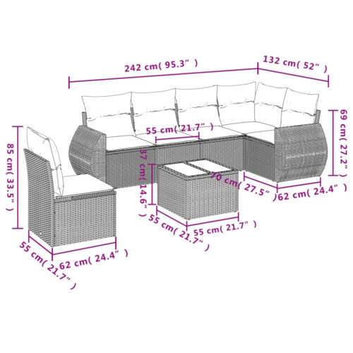 7-Piece Garden Sofa Set with Cushions Grey Poly Rattan Wicker Outdoor Patio Furniture - Image 8