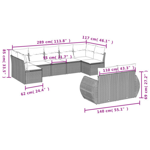 9-Piece Garden Sofa Set with Cushions Beige Poly Rattan Wicker Outdoor Patio Furniture - Image 3