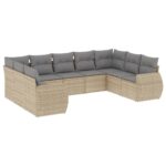 9-Piece Garden Sofa Set with Cushions Beige Poly Rattan Wicker Outdoor Patio Furniture