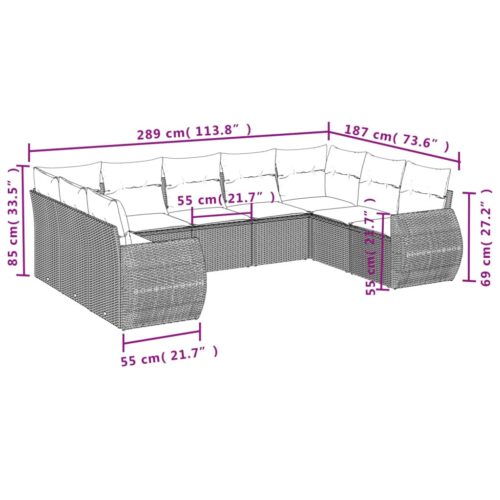9-Piece Garden Sofa Set with Cushions Beige Poly Rattan Wicker Outdoor Patio Furniture - Image 3