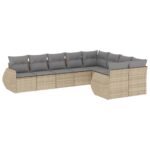 9-Piece Garden Sofa Set with Cushions Beige Poly Rattan Wicker Outdoor Patio Furniture