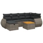 7-Piece Garden Sofa Set with Cushions Grey Poly Rattan Wicker Outdoor Patio Furniture