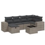 7-Piece Garden Sofa Set with Cushions Grey Poly Rattan Wicker Outdoor Patio Furniture