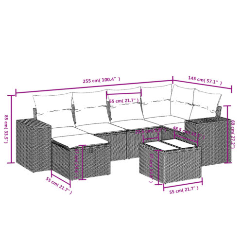 7-Piece Garden Sofa Set with Cushions Grey Poly Rattan Wicker Outdoor Patio Furniture - Image 4