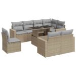 9-Piece Garden Sofa Set with Cushions Beige Poly Rattan Wicker Outdoor Patio Furniture