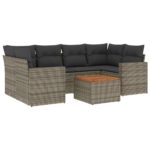 7-Piece Garden Sofa Set with Cushions Grey Poly Rattan Wicker Outdoor Patio Furniture