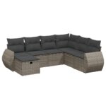 7-Piece Garden Sofa Set with Cushions Grey Poly Rattan Wicker Outdoor Patio Furniture