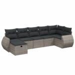 7-Piece Garden Sofa Set with Cushions Grey Poly Rattan Wicker Outdoor Patio Furniture