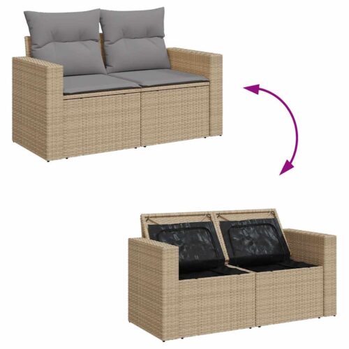 9-Piece Garden Sofa Set with Cushions Beige Poly Rattan Wicker Outdoor Patio Furniture - Image 10