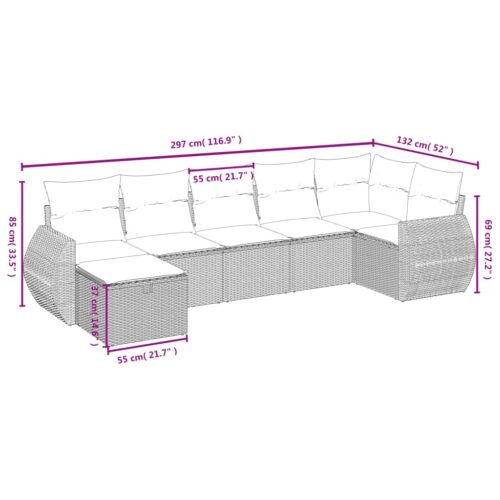 7-Piece Garden Sofa Set with Cushions Grey Poly Rattan Wicker Outdoor Patio Furniture - Image 4