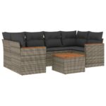 7-Piece Garden Sofa Set with Cushions Grey Poly Rattan Wicker Outdoor Patio Furniture