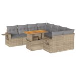 9-Piece Garden Sofa Set with Cushions Beige Poly Rattan Wicker Outdoor Patio Furniture