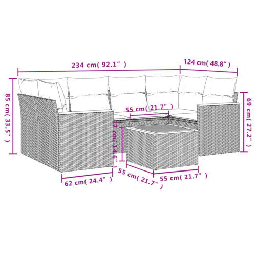 7-Piece Garden Sofa Set with Cushions Grey Poly Rattan Wicker Outdoor Patio Furniture - Image 8