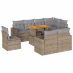 9-Piece Garden Sofa Set with Cushions Beige Poly Rattan Wicker Outdoor Patio Furniture