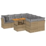 9-Piece Garden Sofa Set with Cushions Beige Poly Rattan Wicker Outdoor Patio Furniture