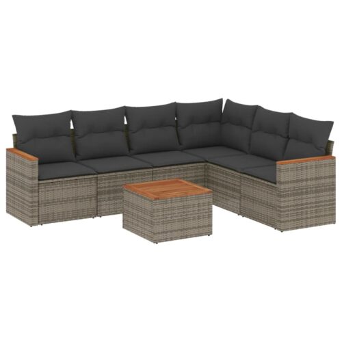7-Piece Garden Sofa Set with Cushions Grey Poly Rattan Wicker Outdoor Patio Furniture - Image 5