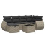 7-Piece Garden Sofa Set with Cushions Grey Poly Rattan Wicker Outdoor Patio Furniture
