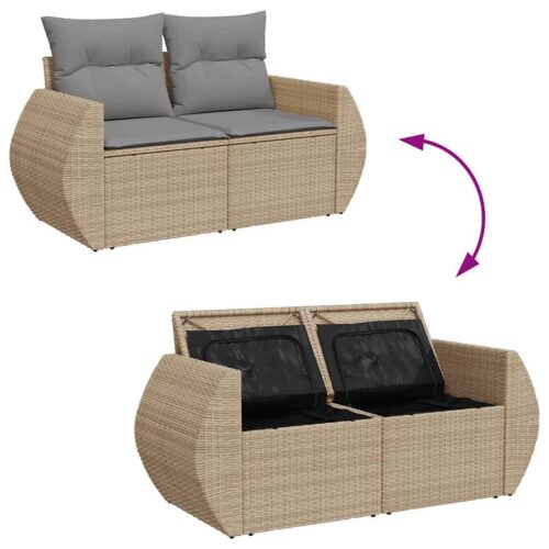 9-Piece Garden Sofa Set with Cushions Beige Poly Rattan Wicker Outdoor Patio Furniture - Image 9
