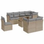 9-Piece Garden Sofa Set with Cushions Beige Poly Rattan Wicker Outdoor Patio Furniture