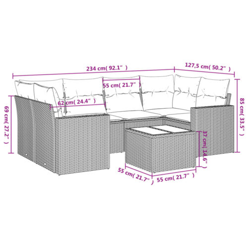 7-Piece Garden Sofa Set with Cushions Grey Poly Rattan Wicker Outdoor Patio Furniture - Image 3