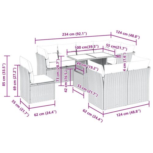 9-Piece Garden Sofa Set with Cushions Beige Poly Rattan Wicker Outdoor Patio Furniture - Image 11