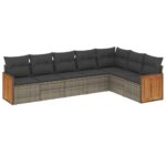 7-Piece Garden Sofa Set with Cushions Grey Poly Rattan Wicker Outdoor Patio Furniture