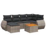 7-Piece Garden Sofa Set with Cushions Grey Poly Rattan Wicker Outdoor Patio Furniture