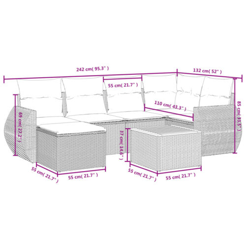7-Piece Garden Sofa Set with Cushions Grey Poly Rattan Wicker Outdoor Patio Furniture - Image 3